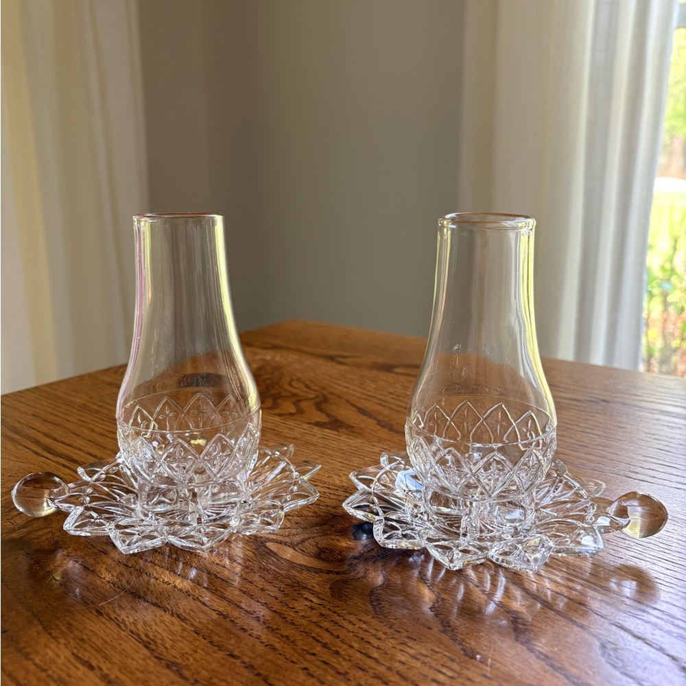 Clear Glass Tea Light Holders with Floral Dish - Clear